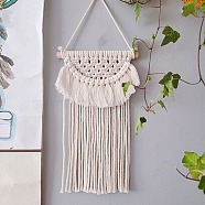 Cotton Cord Macrame Woven Tassel Wall Hanging, Boho Style Hanging Ornament with Wood Sticks, for Home Decoration, Floral White, 300x200mm(MAKN-PW0001-015A)
