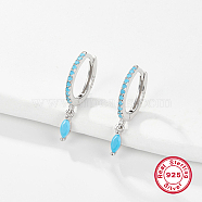 Rhodium Plated 925 Sterling Silver Hoop Earring for Dangle Earrings, with Horse Eye Cubic Zirconia Dangle Charms, Deep Sky Blue, 19x2mm(NC3704-18)