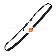 Gemstone Round Braided Bead Bracelet, Black Adjustable Bracelet, Bead: 8mm(IG5594-17)
