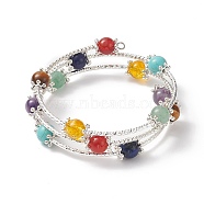 Natural & Synthetic Mixed Gemstone Round Beaded Triple Loop Wrap Bangle for Women, Colorful, Inner Diameter: 2-1/4 inch(5.7cm)(BJEW-TA00224)