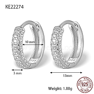 Rhodium Plated 925 Sterling Sliver Micro Pave Cubic Zirconia Hoop Earrings, with 925 Stamp, Platinum, 13x3mm(DV9304-3)