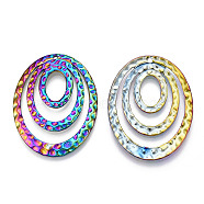 Ion Plating(IP) 304 Stainless Steel Pendants, Textured, Oval Charm, Rainbow Color, 48.5x37.5x3mm, Hole: 1.8mm(STAS-T063-218M)