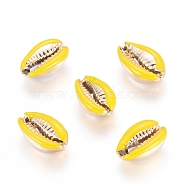 Electroplated Cowrie Shell Beads, with Enamel, Undrilled/No Hole Beads, Golden, Yellow, 18~22x13~15x7~8mm(BSHE-G019-01G-I)