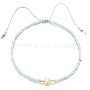 Glass Imitation Pearl & Seed Braided Bead Bracelets, Adjustable Bracelet, Light Cyan, 11 inch(28cm)(WO2637-08)