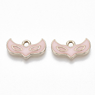 Eco-Friendly Zinc Alloy  Pendants, with Enamel, Mask, Cadmium Free & Nickel Free & Lead Free, Golden, Pink, 9.5x17x2mm, Hole: 2mm(ENAM-R051-03-03G-NR)