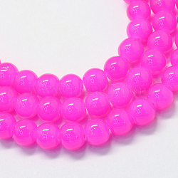Baking Painted Imitation Jade Glass Round Bead Strands, Magenta, 4.5~5mm, Hole: 1mm, about 200~210pcs/strand, 31.4 inch(DGLA-Q021-4mm-28)