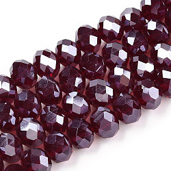Electroplate Glass Beads Strands, Pearl Luster Plated, Faceted, Rondelle, Dark Red, 8x6mm, Hole: 1mm, about 65~72pcs/strand, 15.7~16.1 inch(40~41cm)(EGLA-A034-T8mm-A28)