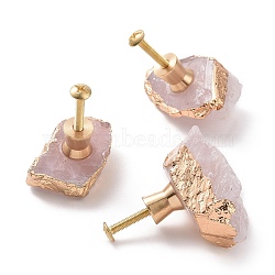 Natural Rose Quartz Drawer Knob, with Brass Findings and Screws, Cabinet Pulls Handles for Drawer, Doorknob Accessories, Nuggets, 35~45x25~35mm(CABI-PW0001-141G-03)