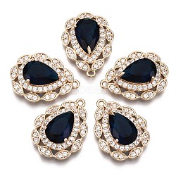 Brass Micro Pave Cubic Zirconia Pendants, with Faceted Glass, Long-Lasting Plated, Light Gold, Teardrop, Prussian Blue, 23x17x7mm, Hole: 1.4mm(KK-R111-005-A01)