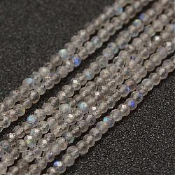 Natural Labradorite Beads Strands, Faceted, Round, Grade AA, 2mm, Hole: 0.5mm, about 155~160pcs/strand, 15.3 inch(38~39cm)(G-K182-2mm-25A)