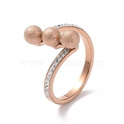 Crystal Rhinestone Triple Round Ball Finger Ring, Ion Plating(IP) 304 Stainless Steel Jewelry for Women, Rose Gold, US Size 6~9(16.5~18.9mm)(RJEW-D120-17RG)