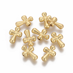 Brass Matte Beads, Real Golden Long-Lasting Plated, Cross, Matte Gold Color, 18.2x12x5mm, Hole: 1.6mm(KK-O122-01MG)