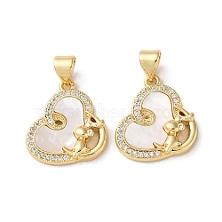 Brass Micro Pave Clear Cubic Zirconia Pendants, with Shell, Real 18K Gold Plated, Butterfly, 17.5x16x4mm, Hole: 5.5x3.5mm(KK-B083-27B-G)