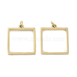 304 Stainless Steel Pendants, Laser Cut, with Jump Ring, Golden, Square, 17x15x1mm, Hole: 2mm(STAS-G324-01B-G)