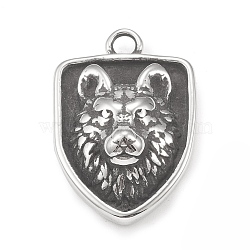 304 Stainless Steel Pendants, Shield with Bear Pattern, Antique Silver, 25.5x17x6mm, Hole: 2.5mm(STAS-G303-15AS)