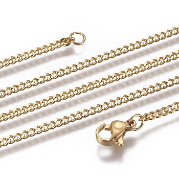 304 Stainless Steel Curb Chain Necklaces, with Lobster Claw Clasp, Golden, 19.68 inch(50cm)