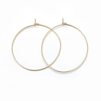 316 Surgical Stainless Steel Hoop Earrings, Ring, Real 18k Gold Plated, 21 Gauge, 35x0.7mm