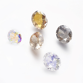 Electroplated Cubic Zirconia Pointed Back Cabochons, Oval, Faceted, Mixed Color, 10x8x5mm