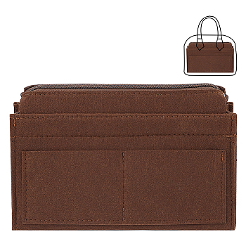 Wool Felt Purse Organizer Insert, Mini Handbag Shaper Premium Felt, Bag Accessories, with Metal Zipper Pulls, Rectangle, Coconut Brown, 20.5x13.5x7.5cm