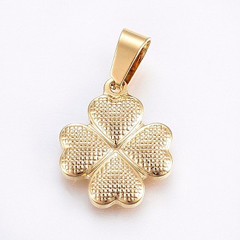 304 Stainless Steel Pendants, Four Leaf Clover, Golden, 18x15x2.5mm, Hole: 7x4mm