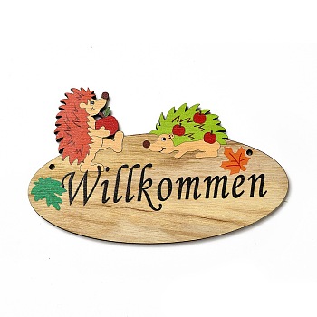 Single Face Printed Wood Big Pendants, Autumn Charms, Willkommen, Word, 110x177x5mm, Hole: 4mm