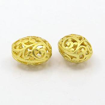 Brass Hollow Beads, Oval, Golden, 14.5x12.5x10mm, Hole: 2mm