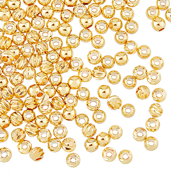 200Pcs 2 Style Brass Beads, Long-Lasting Plated, Round, Real 18K Gold Plated, 4x3.5mm, Hole: 1.4~1.5mm, 100pcs/style