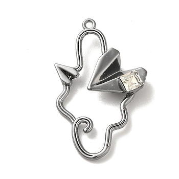 Glass Paper Plane Pendant, with Gunmetal Alloy Findings, Lead Free & Cadmium Free, Clear, 33x20.5x4.5mm, Hole: 1.4mm