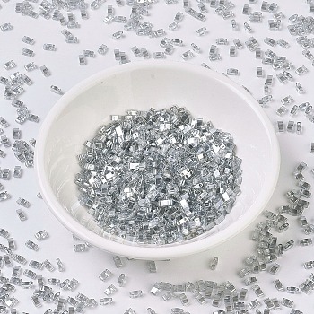 MIYUKI Half TILA Beads, Japanese Seed Beads, 2 Hole, (HTL1881) Transparent Silver Gray Gold Luster, 5x2.3x1.9mm, Hole: 0.8mm, about 12500pcs/500g
