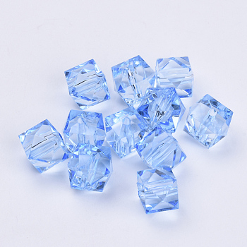 Transparent Acrylic Beads, Faceted, Cube, Light Steel Blue, 10x10x8mm, Hole: 1.5mm, about 900pcs/500g