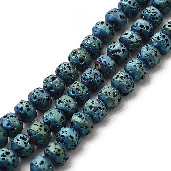 Electroplated Natural Lava Rock Beads Strands, Bicone, Green Plated, 4x5mm, Hole: 0.8mm, about 89~90pcs/strand, 15.35~15.55 inch(39~39.5cm)