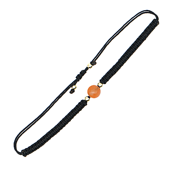 Gemstone Round Braided Bead Bracelet, Black Adjustable Bracelet, Bead: 8mm