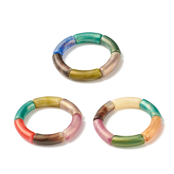 Acrylic Curved Tube Chunky Stretch Bracelet for Women, Mixed Color, Inner Diameter: 2 inch(5.05~5.2cm)