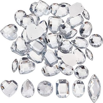 Fingerinspire 96Pcs 6 Style Sew on Rhinestone, Acrylic Rhinestone, Garments Accessories, Faceted, Flat Round & Oval & Teardrop & Polygon & Heart & Horse Eye, Clear, 18~25x9~25x3.5~5mm, 16pcs/style