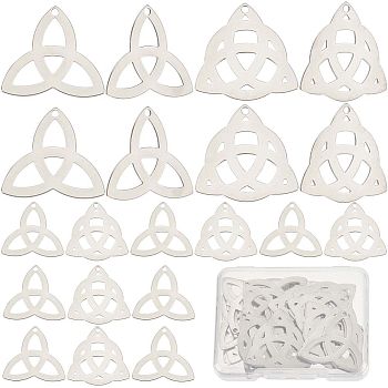 40Pcs 2 Style 304 Stainless Steel Pendants, Trinity Knot/Triquetra, Stainless Steel Color, 27.5x28x0.8mm and 26x28x0.8mm, Hole: 2mm, 20pcs/style