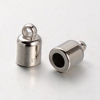 CCB Plastic Cord Ends for Jewelry Making, Column, Platinum, 13x8mm, Hole: 2.5mm, Inner Diameter: 6mm