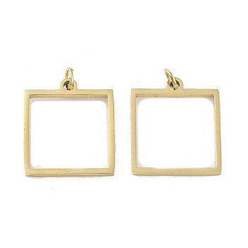 304 Stainless Steel Pendants, Laser Cut, with Jump Ring, Golden, Square, 17x15x1mm, Hole: 2mm