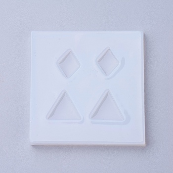 Silicone Molds, Resin Casting Molds, For UV Resin, Epoxy Resin Jewelry Making, Square with Rhombus and Triangle, White, 48.5x49x6mm, Inner Diameter: 12~13x7~12mm