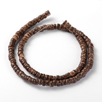 Natural Coconut Column Bead Strands, Coconut Brown, 5x2~5mm, Hole: 1mm, about 134pcs/strand, 15.4 inch