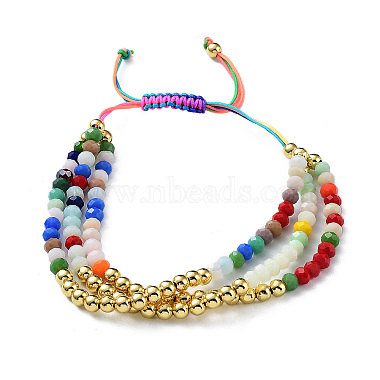 Round Brass and Faceted Glass Braided Bead Bracelet(BJEW-C052-06)-2