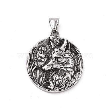 Antique Silver Flat Round Stainless Steel Pendants