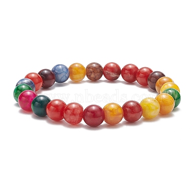 Dyed Natural Weathered Agate Round Beaded Stretch Bracelet for Women(BJEW-JB09382)-3