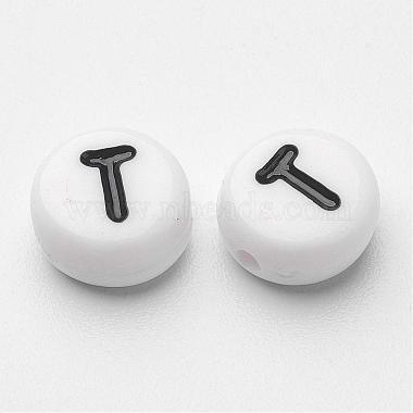 Flat Round with Letter T Acrylic Beads(X-PL37C9070-T)-2