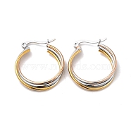 Tricolor 304 Stainless Steel Overlapping Triple Circle Hoop Earrings for Women, Mixed Color, 30x25x4mm, Pin: 0.6x1mm(EJEW-F290-01M)