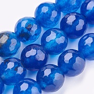Natural Malaysia Jade Beads Strands, Dyed, Faceted, Round, Blue, 12mm, Hole: 1.2mm, about 32pcs/strand, 14.9 inch(G-K288-12mm-09)