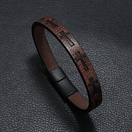 Cross Imitation Leather Flat Cord Bracelet, Coconut Brown, 8-1/4 inch(21cm)(PW-WG11142-02)