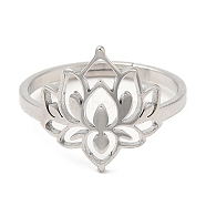 304 Stainless Steel Adjustable Rings, Flower, Stainless Steel Color, US Size 6(16.5mm)(RJEW-K245-58P)