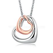 Platinum & Rose Gold Plated Tin Alloy Double Heart Pendant Necklaces, 18 inch(NJEW-BB02208)