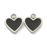 304 Stainless Steel Charms, with Enamel, Heart Charm, Black, 9x8x2mm, Hole: 1.4mm(STAS-L022-429P-01)