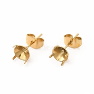 304 Stainless Steel Stud Earring Finding, Round Prong Earring Settings, Real 18K Gold Plated, Tray: 7mm, Inner Diameter: 6mm, Pin: 0.7mm(STAS-C071-03C-G)
